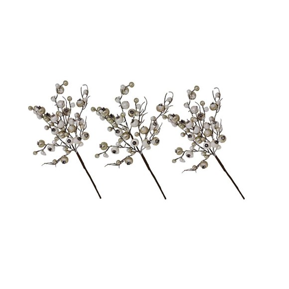 Winter Frosted Champagne Gold Berry Floral Stems Wreath Picks (Set of 3) - Picture 2 of 4